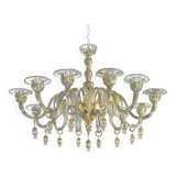 Contemporary Venetian Gold Murano Style Glass Chandelier With Leaves