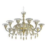 Lustre contemporain en verre de Murano doré de style vénitien avec feuilles