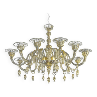 Contemporary Venetian Gold Murano Style Glass Chandelier With Leaves