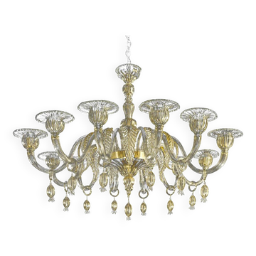 Contemporary Venetian Gold Murano Style Glass Chandelier With Leaves
