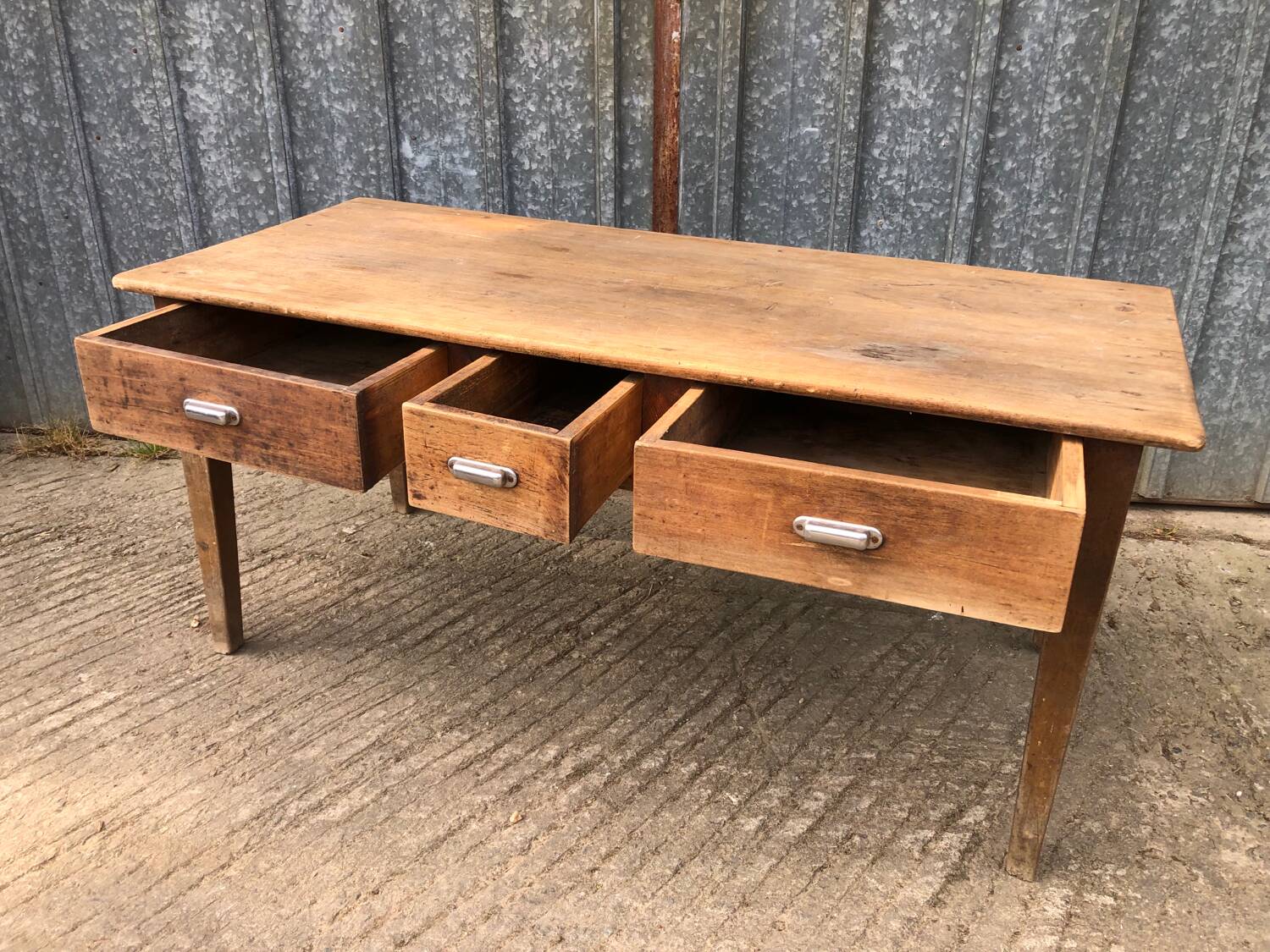 Antique farmhouse table with 3 drawers