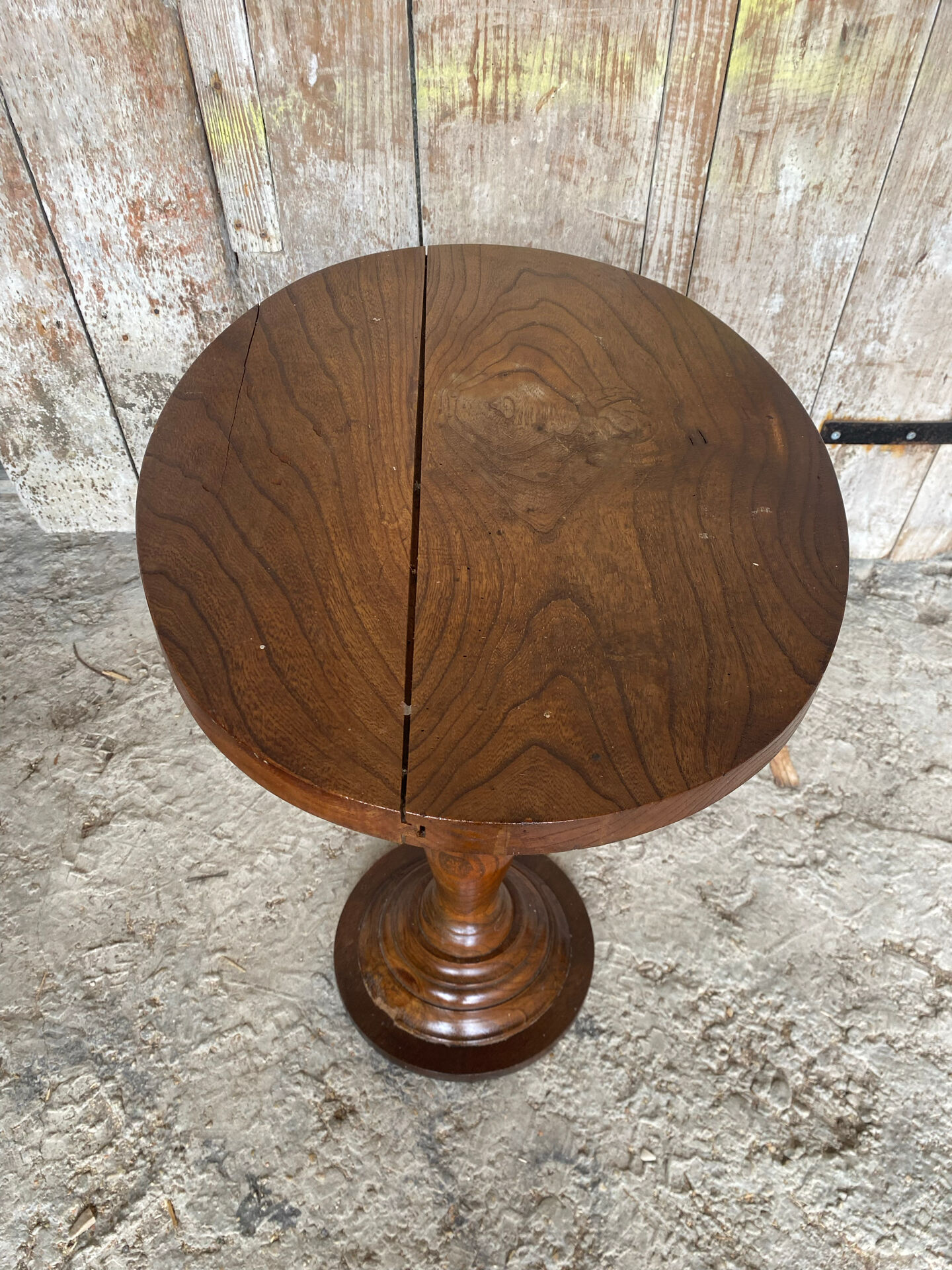 Table Appoint Guéridon Oval Ancien Bois Tourné Vintage #E327