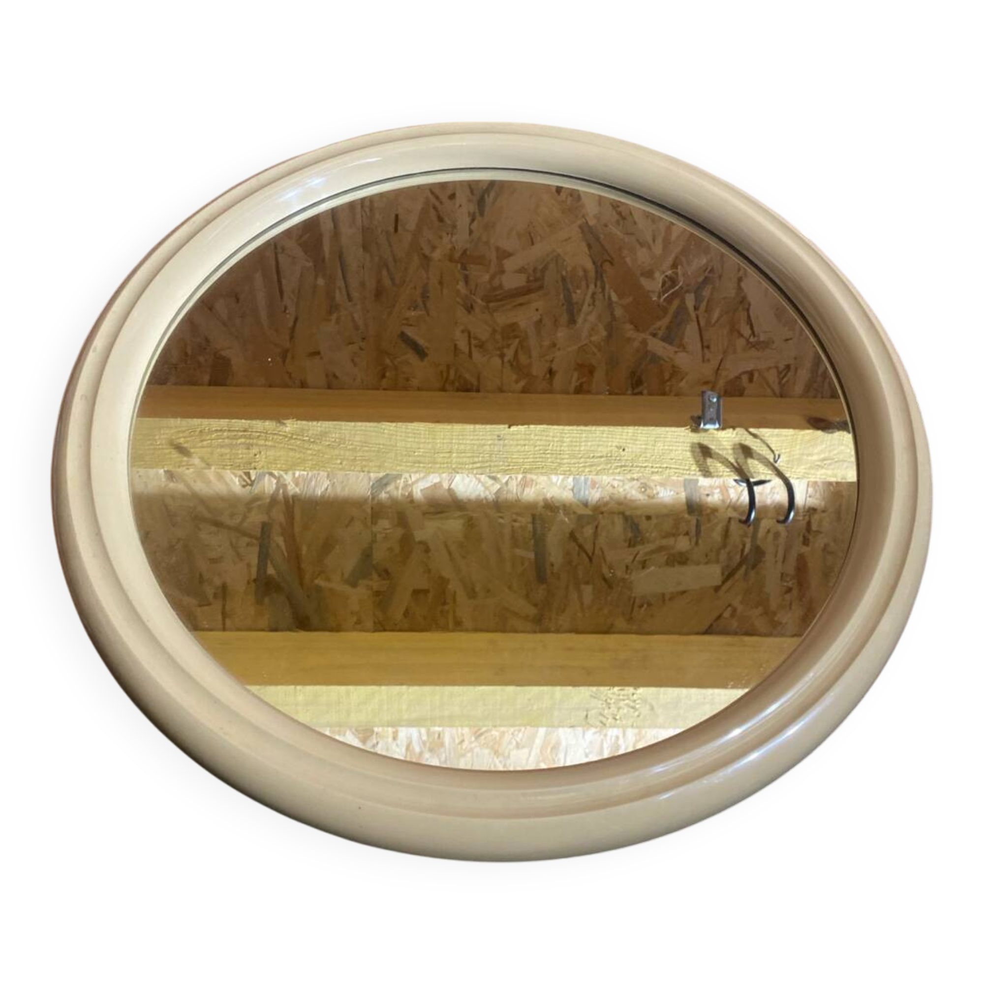 Vintage 80s Round TIGER Design Mirror, Beige Plastic #C893