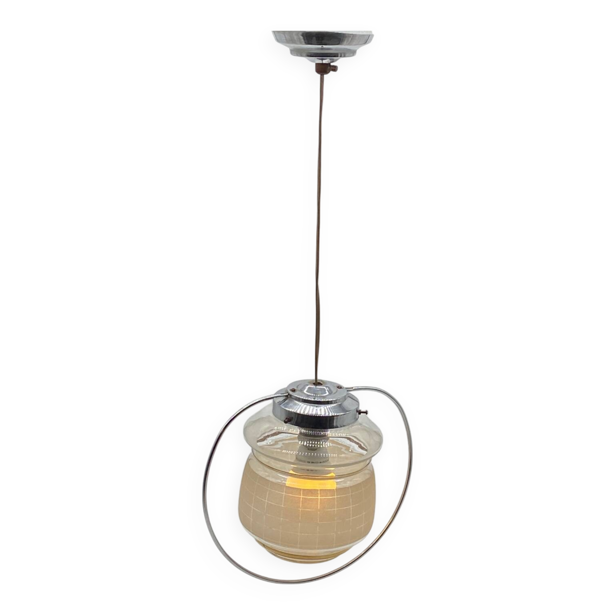 Art Deco chandelier / light fixture / pendant light, vintage, chrome