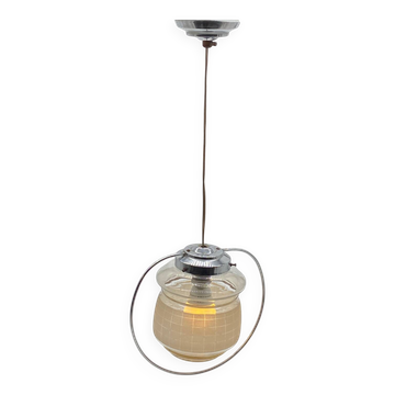 Art Deco chandelier / light fixture / pendant light, vintage, chrome