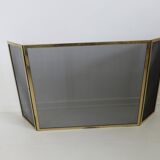 Fire screen, 3-panel brass spark screen for fireplace, modernist, minimalist, 1970