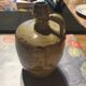 Brown glazed stoneware candlestick with handle – vintage style