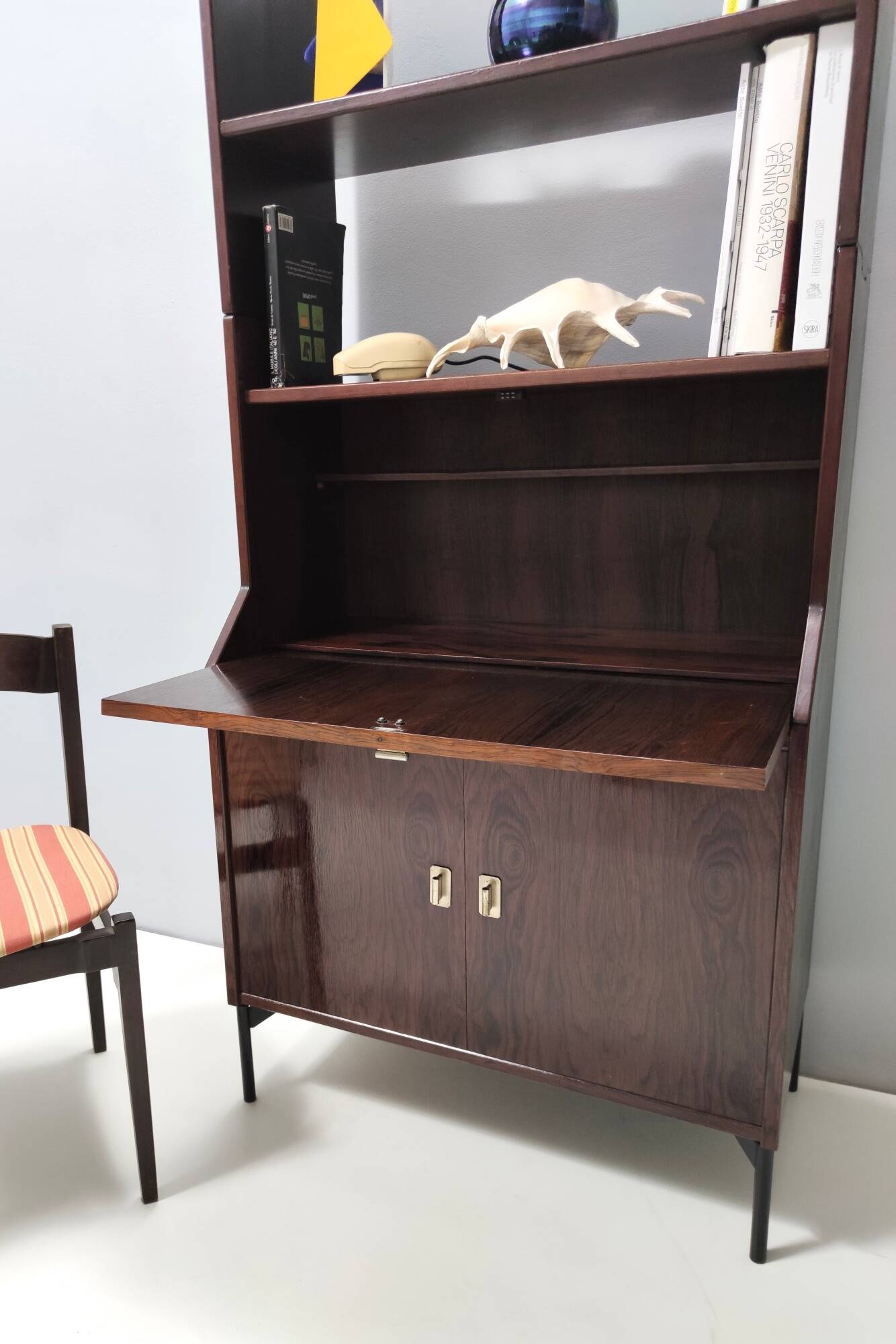 Vintage Walnut Bookshelf and Secretaire by Claudio Salocchi for Sormani, Italy