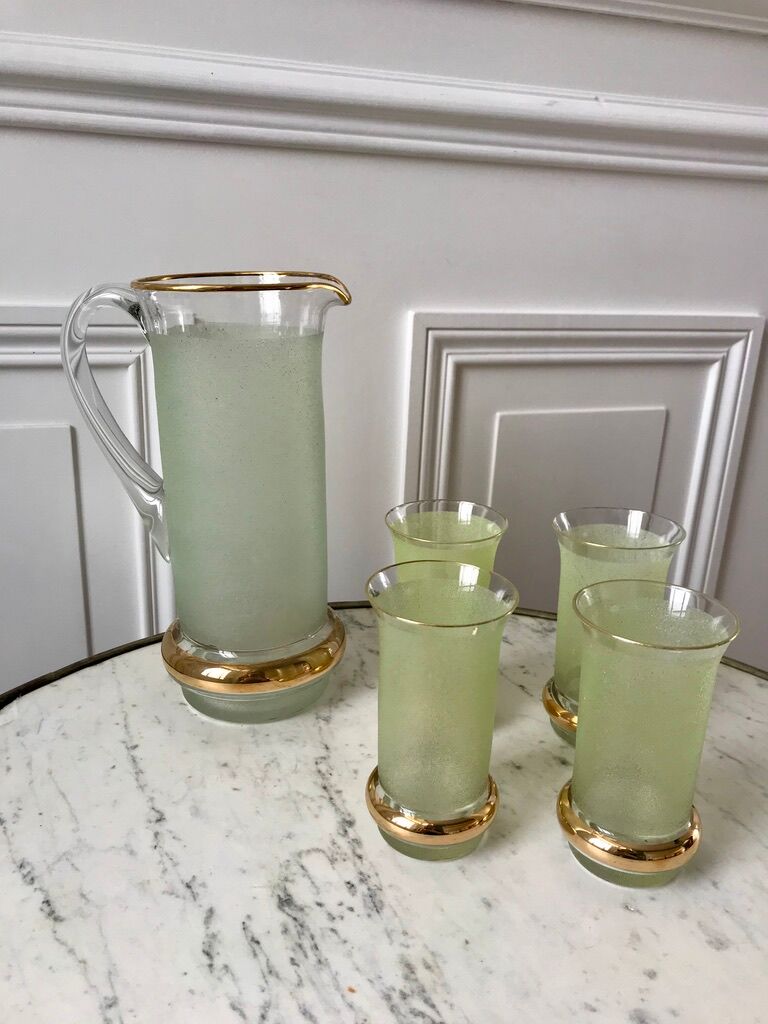 Green granita set consisting of a pitcher and 4 glasses in orangeade 50s