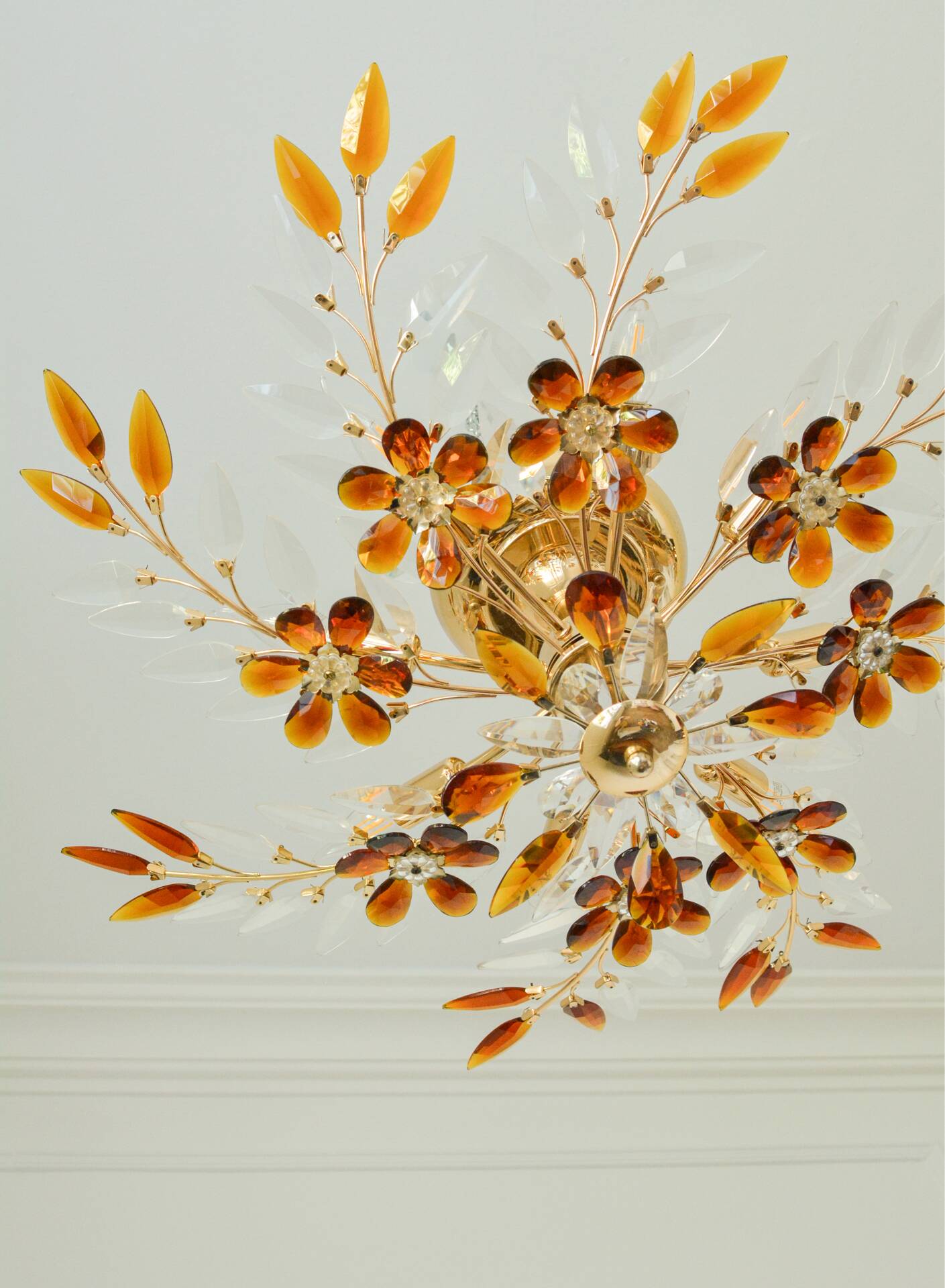 Large amber crystal floral chandelier – Maison Baguès style
