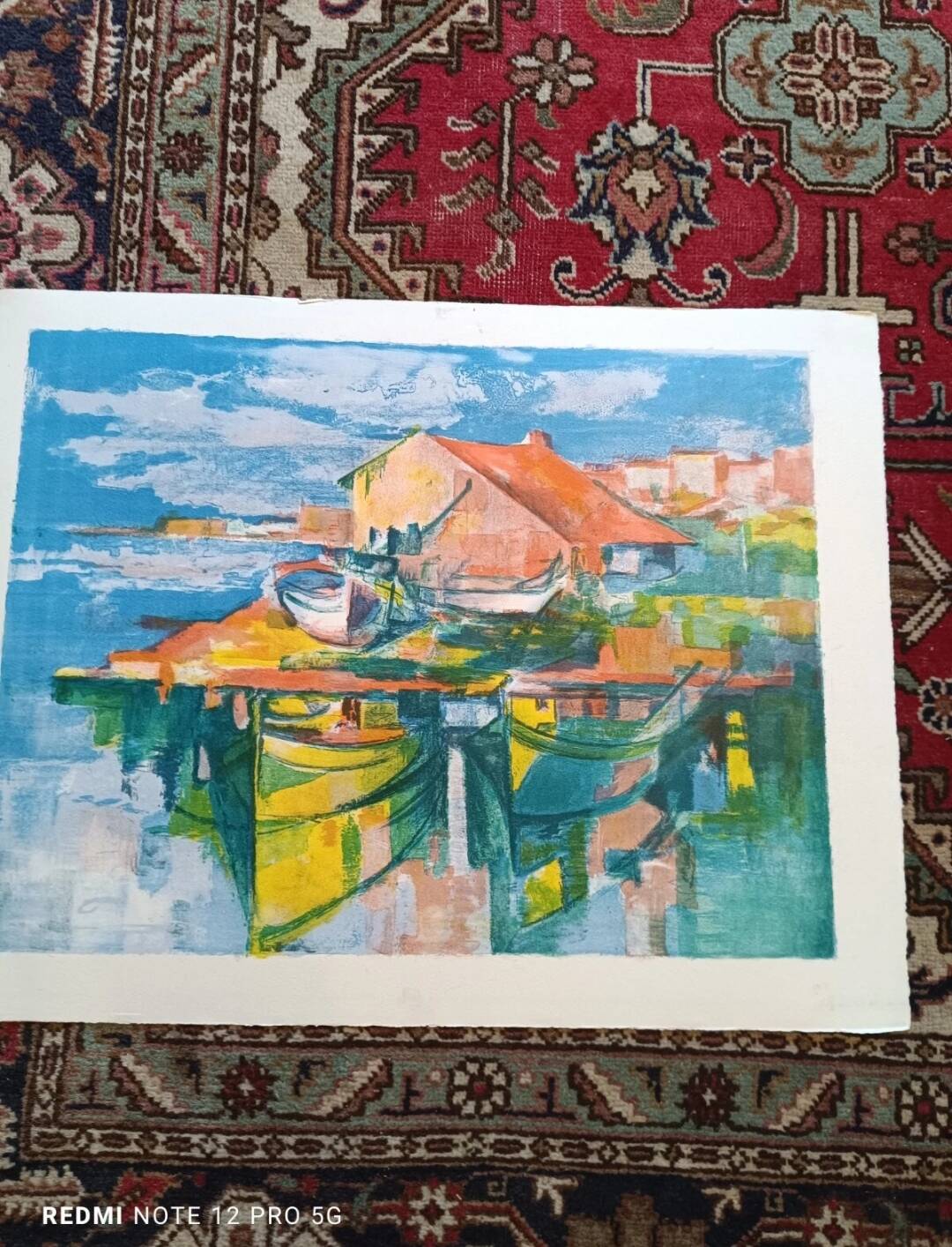 Lithograph José Palmeiro unsigned Spain Marina with boats 50x66 cm