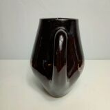 Brown ceramic pitcher with coloured patterns signed Bresse.