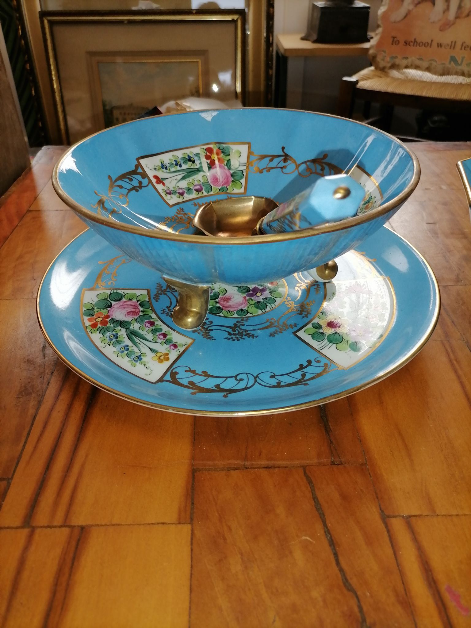set of 4-piece dessert service pie dish, compotier, fruit cut and shady floral décor