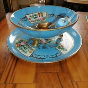 set of 4-piece dessert service pie dish, compotier, fruit cut and shady floral décor