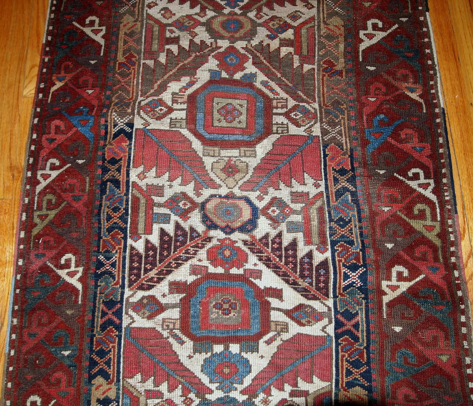 Tapis couloir antique fait main du Nord-Ouest persan 4' x 14,3' (122 cm x 436 cm) années 1840 - 1B658