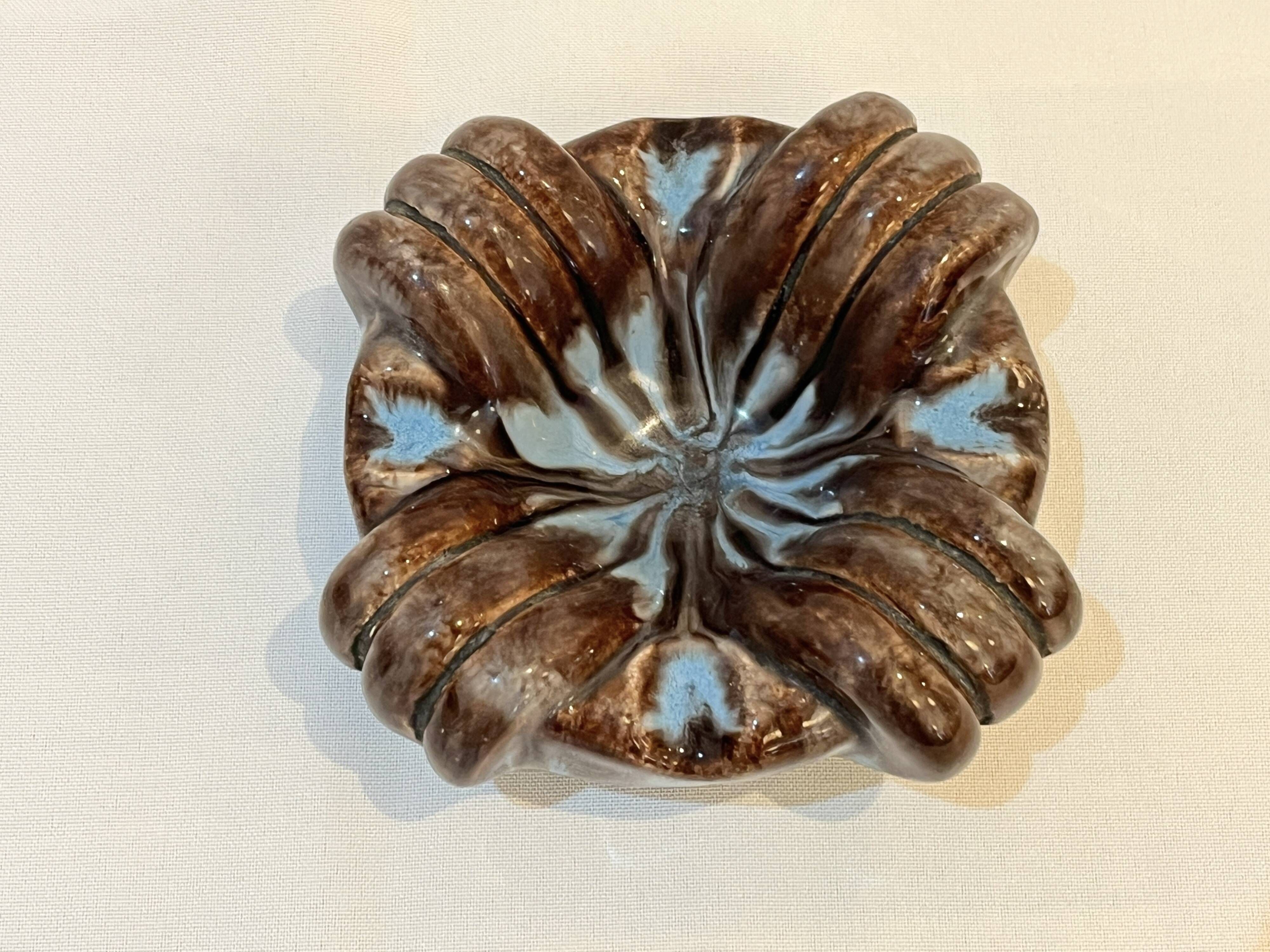 1960s 1970s ceramic ashtray signed Saint Mard Paris brown blue enamel