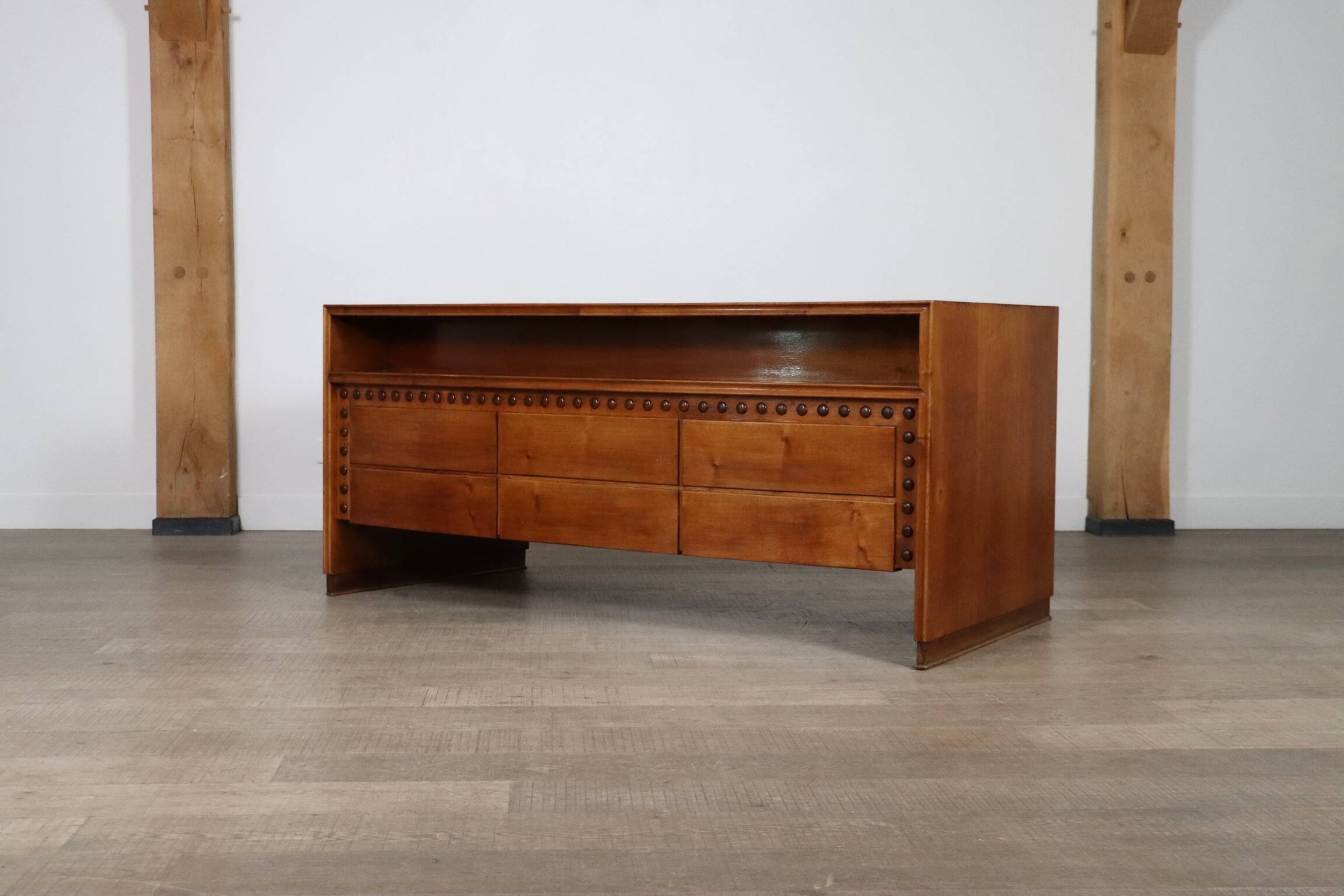 Curved Directors desk in walnut, Italy 1940s