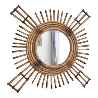 Miroir soleil en rotin vintage