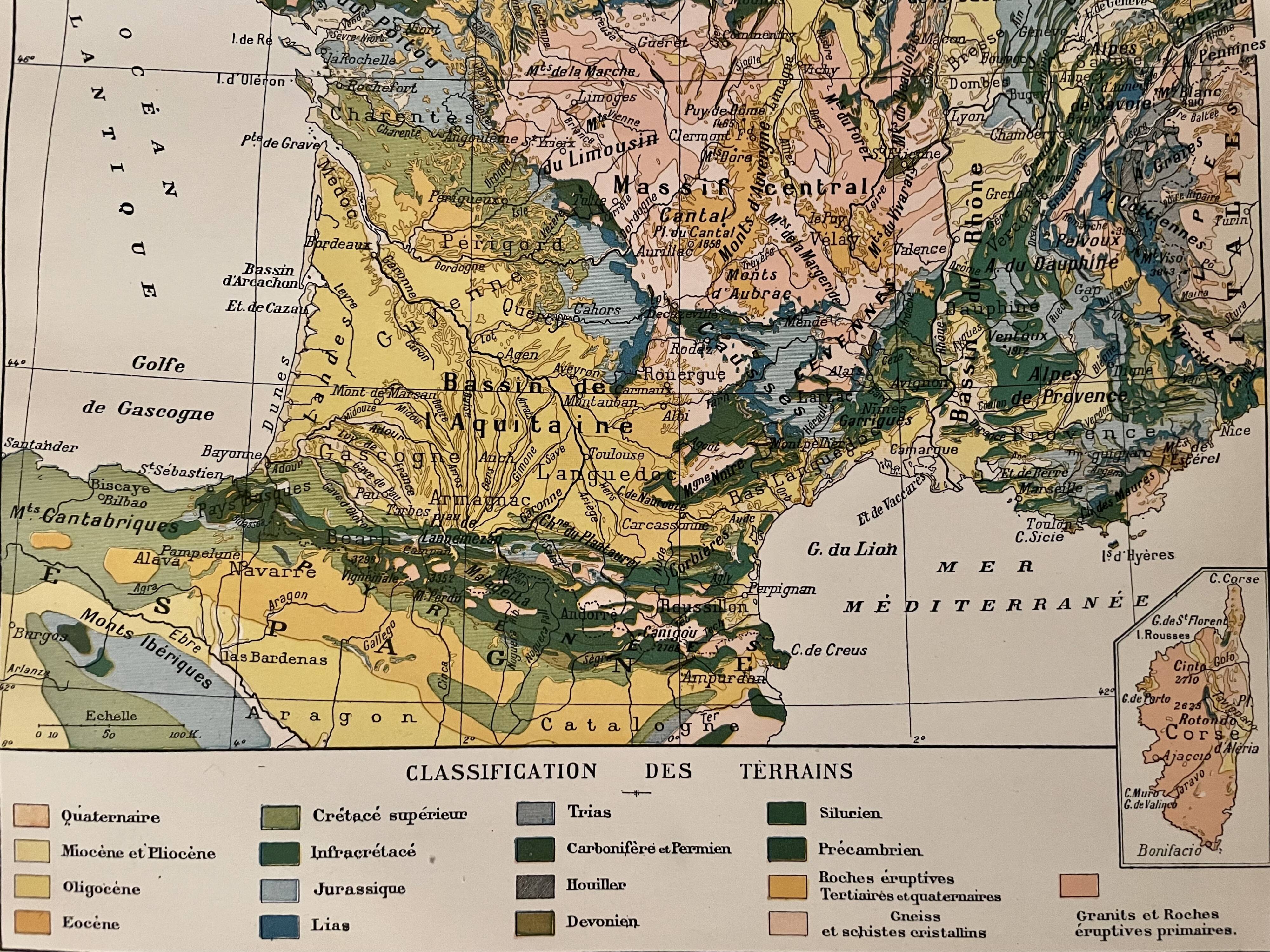 Old geological map of france from 1897