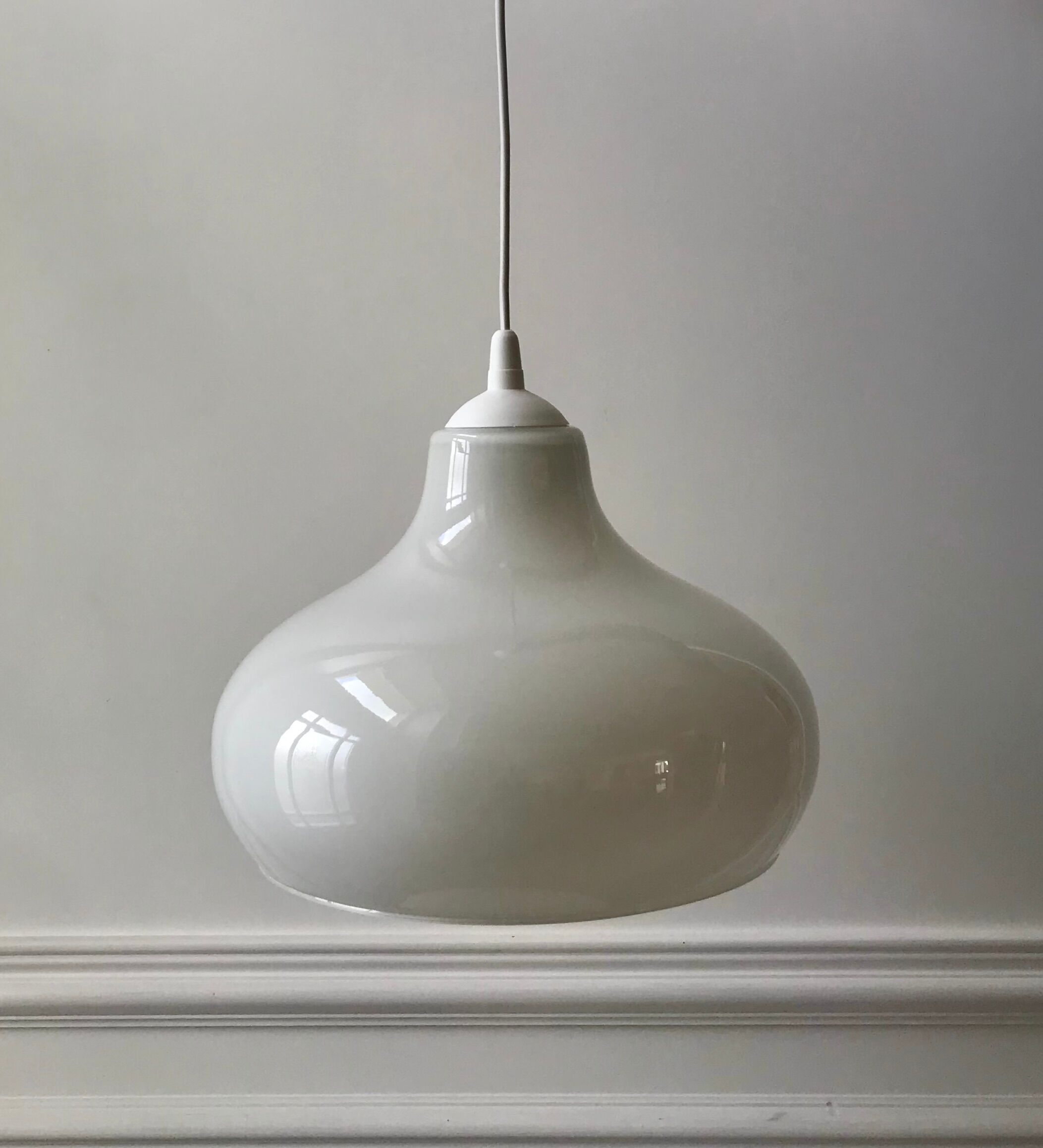 pendant light in white opaline mushroom design from the 70s