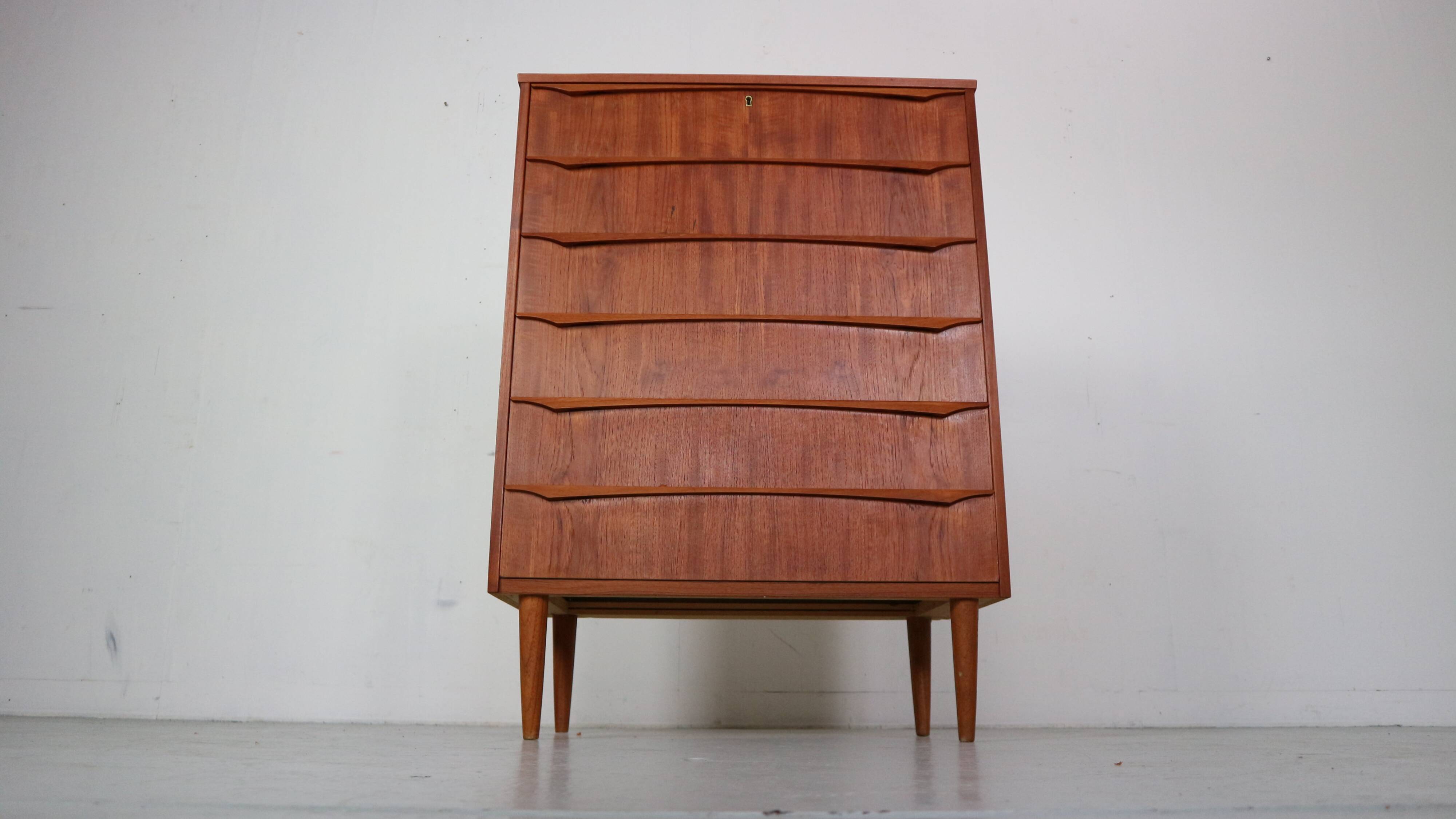 Mid-Century Modern Danish Chest of Six Drawers, Tallboy in Teak, Denmark, 1960