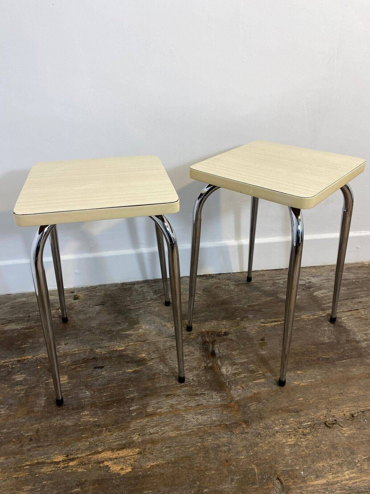 Pair of vintage stools, white formica and chrome