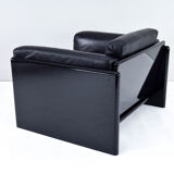 Fauteuil Simone en cuir noir par Ufficio Progetti Gavina pour Simon International