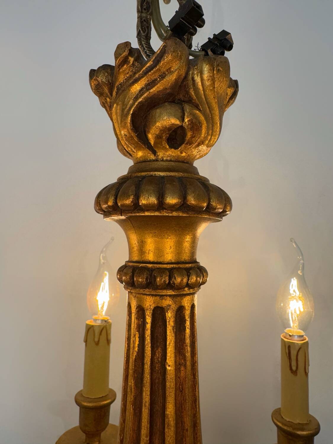 60s carved wood candle chandelier