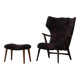 Madsen & Schubell, accent chair and stool in teak, reupholstered, 1950s