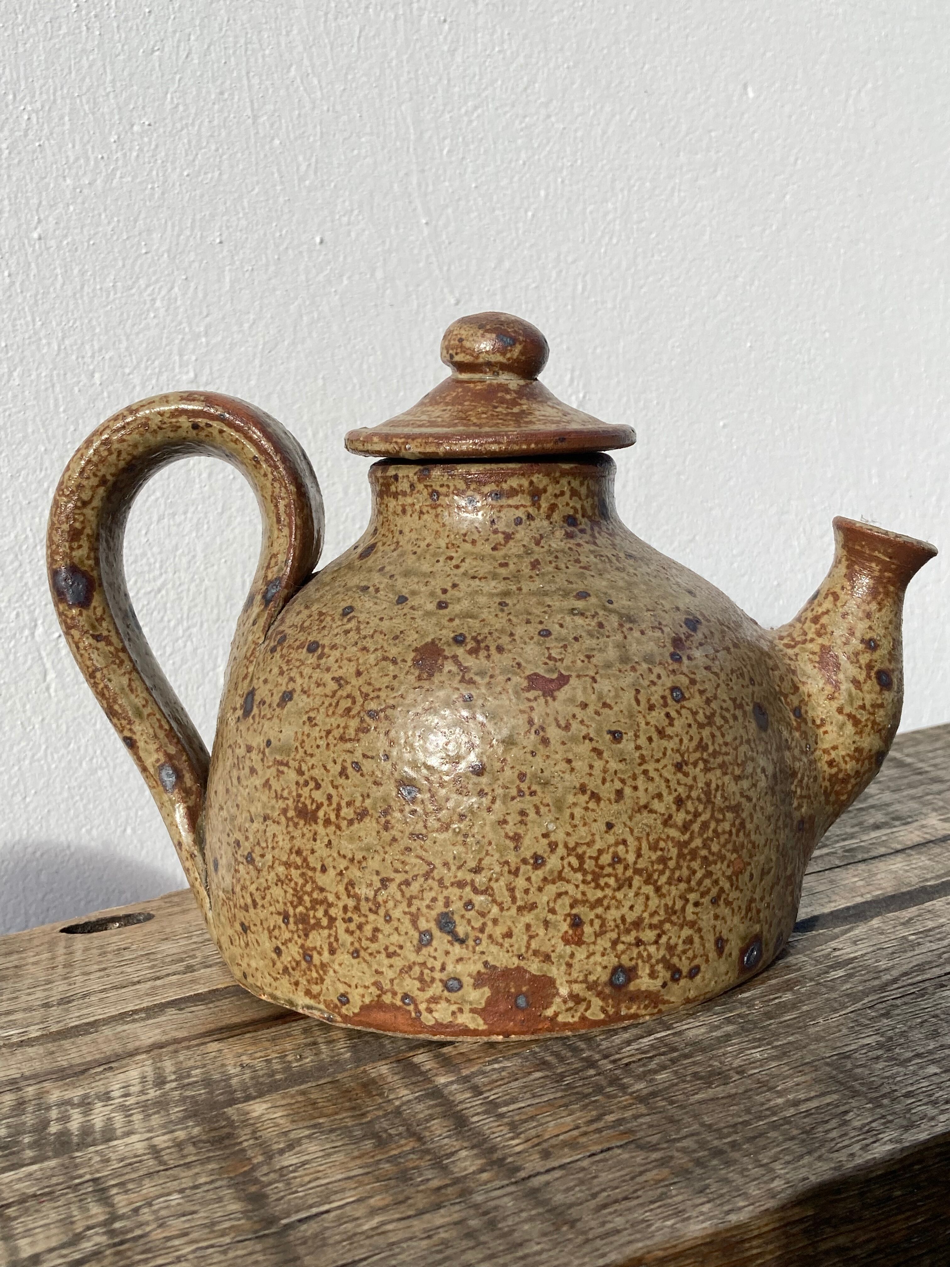 Breton stoneware teapot / vintage glazed ceramic pottery