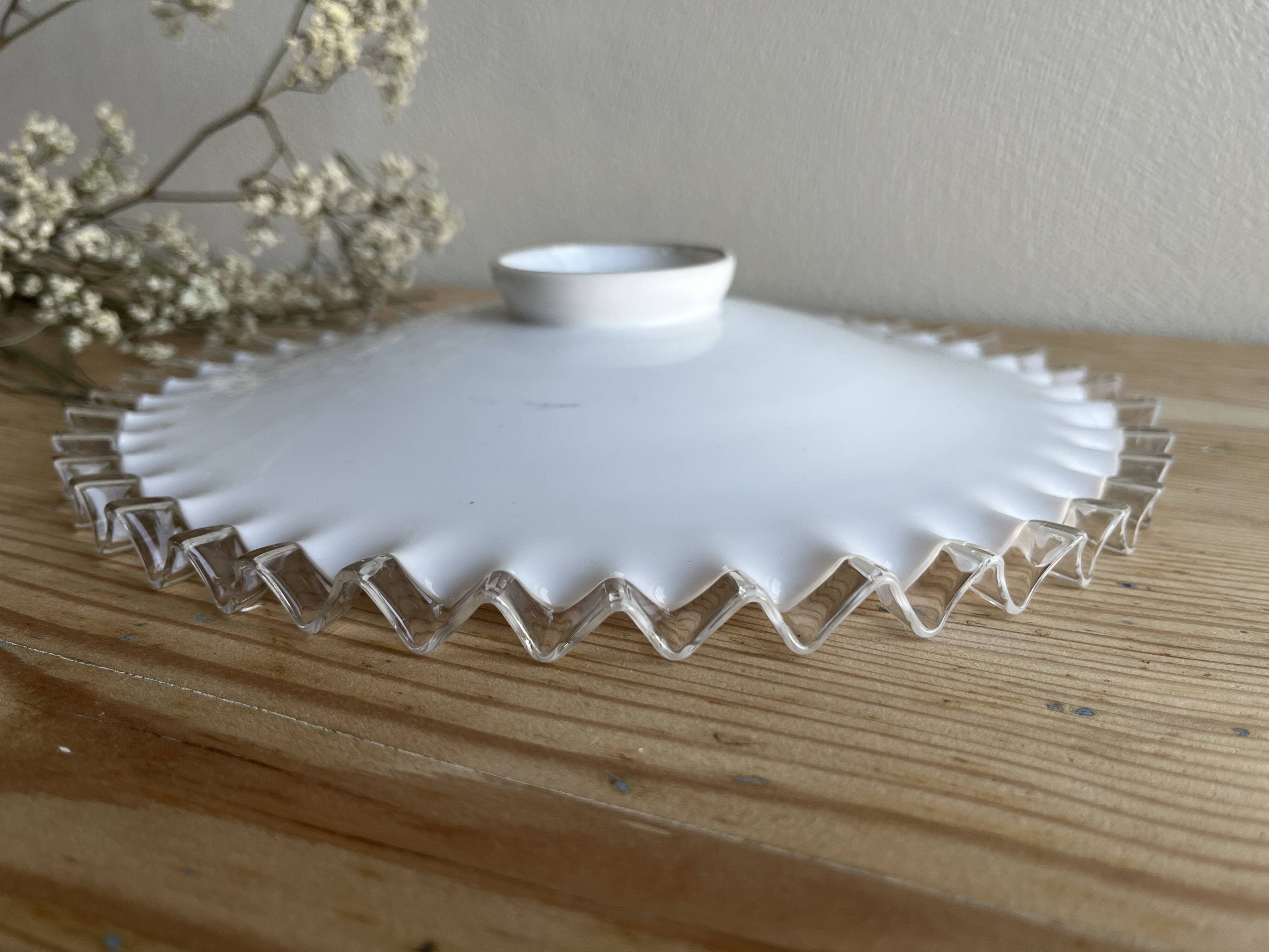 Vintage white serrated opaline pendant light