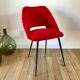 Chaise moumoute rouge pieds compas vintage années 50-60