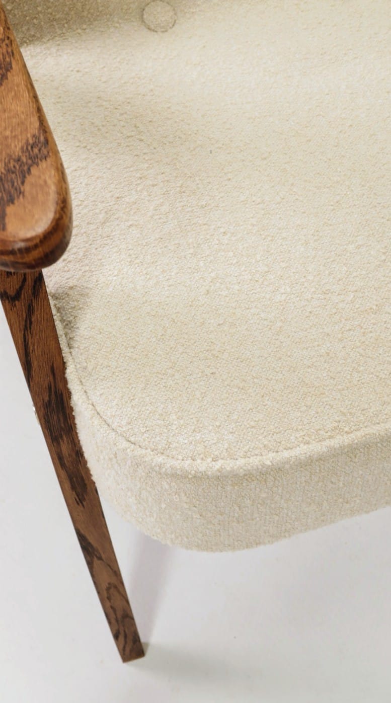 Vintage Lounge Chair Oak Wood and Bouclè Fabric Scandinavian Design