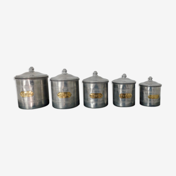 Series of 5 tin spice pots