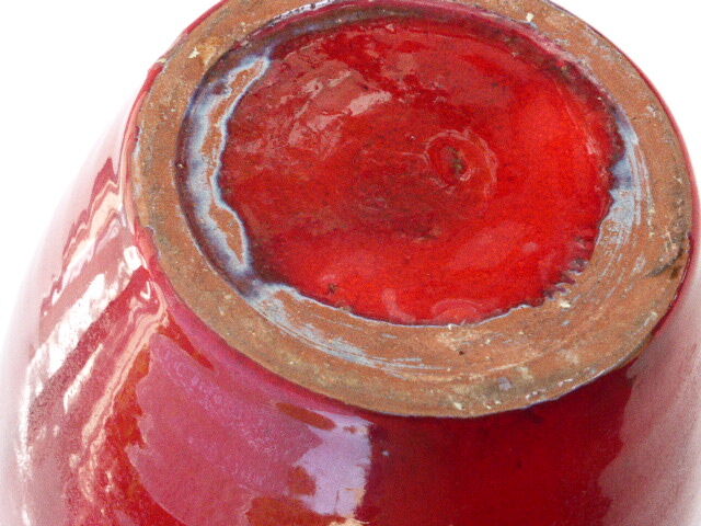 An emailed ceramic vase in turquoise and red, design and vintage