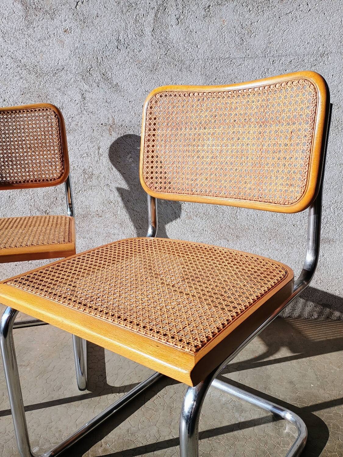 Pair of Cesca B32 chrome and cane chairs Designer Marcel Breuer