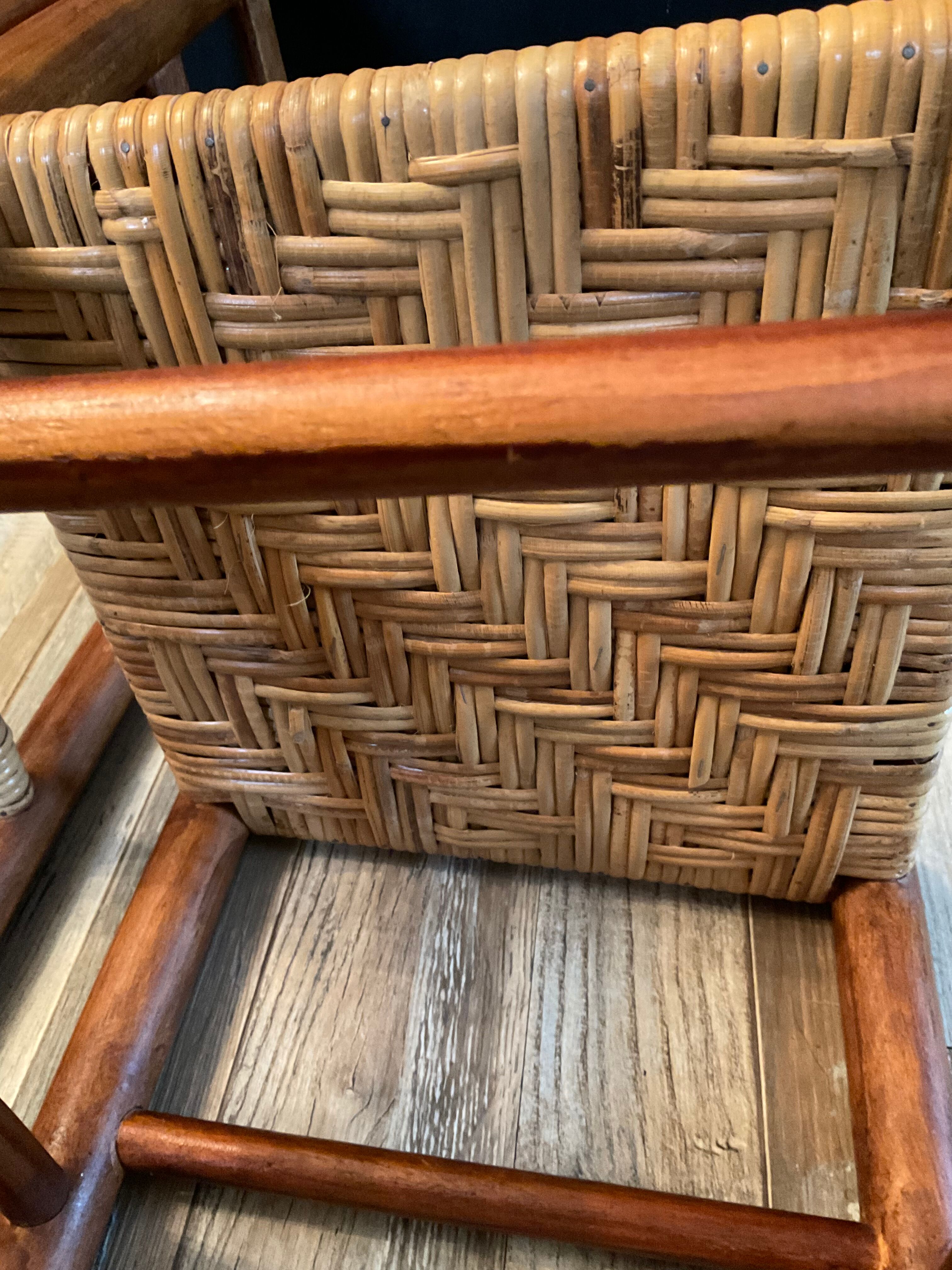 Paire de chaises enfant vintage en bois et rotin