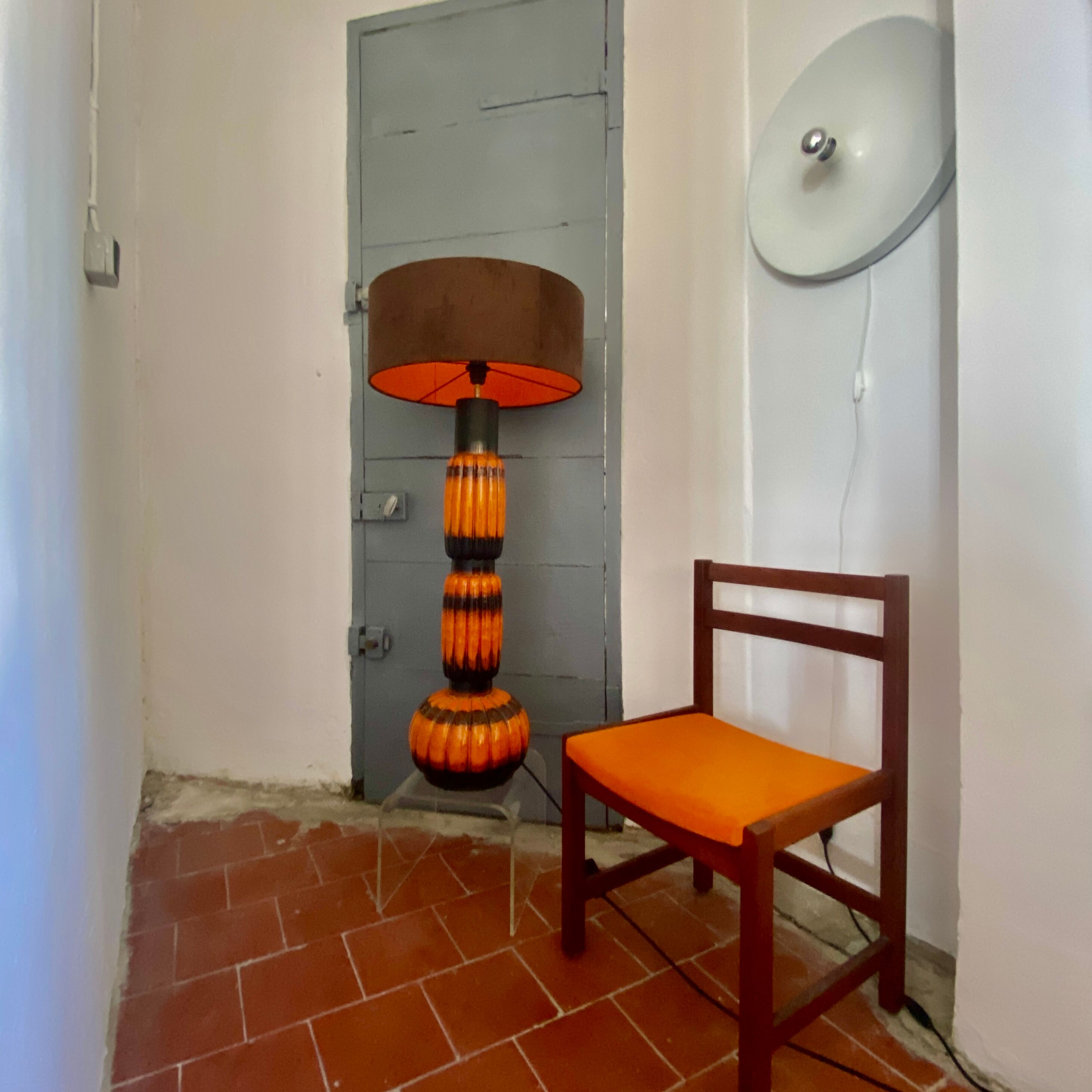 Ceramic floor lamp year 1960 two-tone lampshade