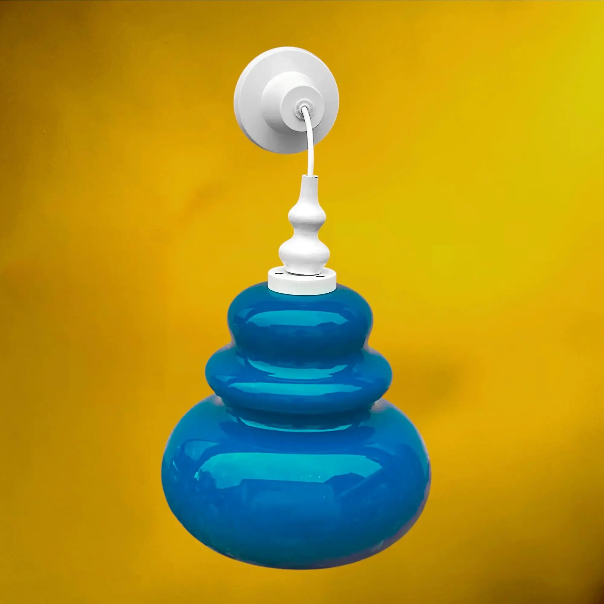 Turquoise glass and painted white wood pendant – 1970s