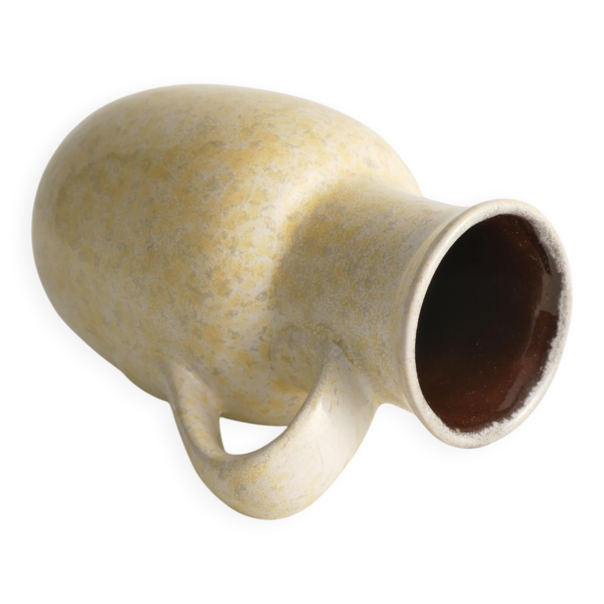 Mid-Century Modern Grey & Yellow Stoneware Vase with Handle by Strehla, Germany