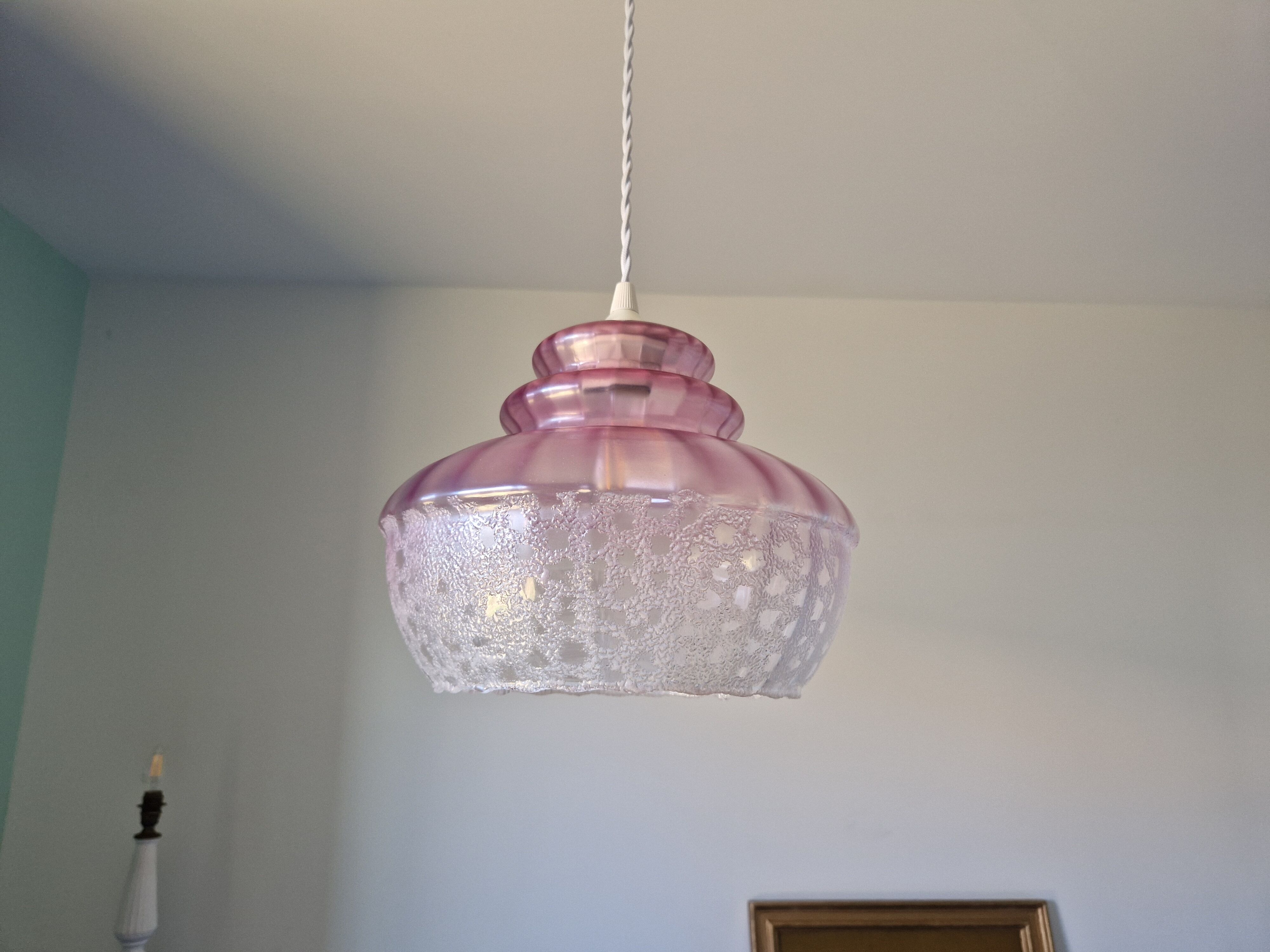 Vintage pendant lamp in pink glass