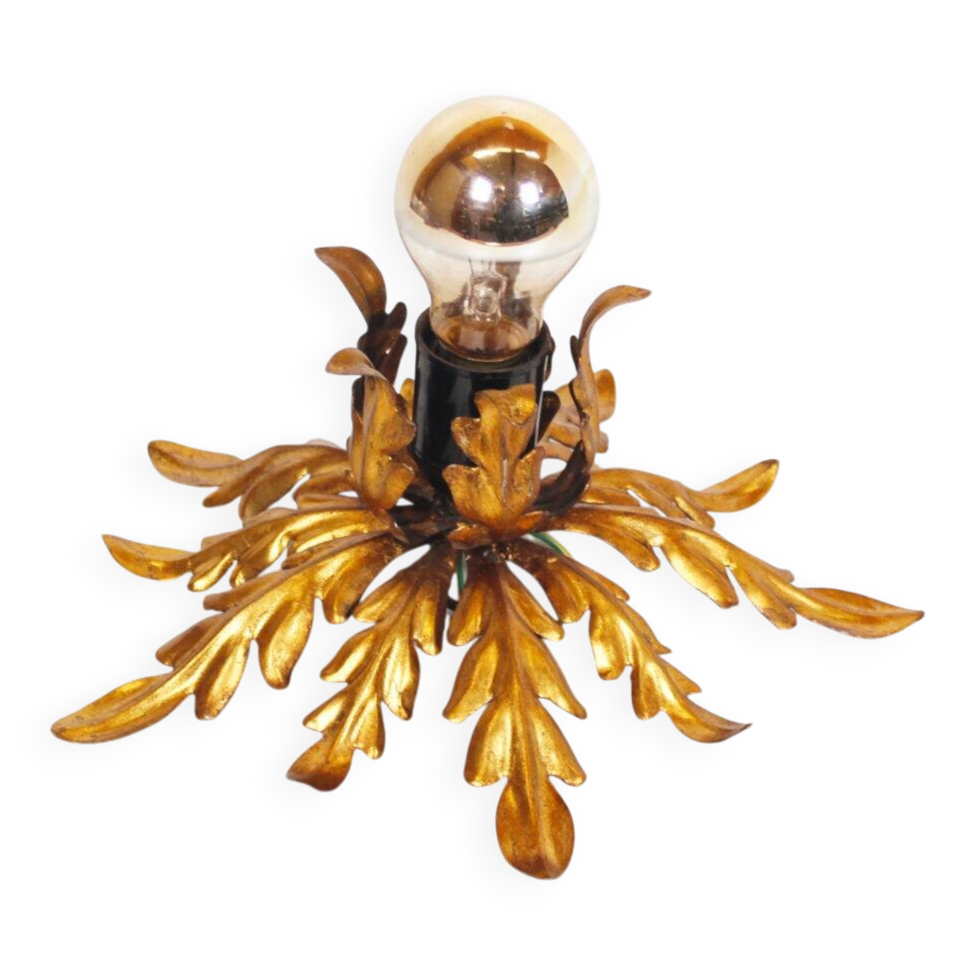 Small gilded floral flush mount light, Germany 1960s