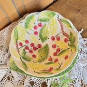 Vintage fruit colander bowl in barbotine signed GV