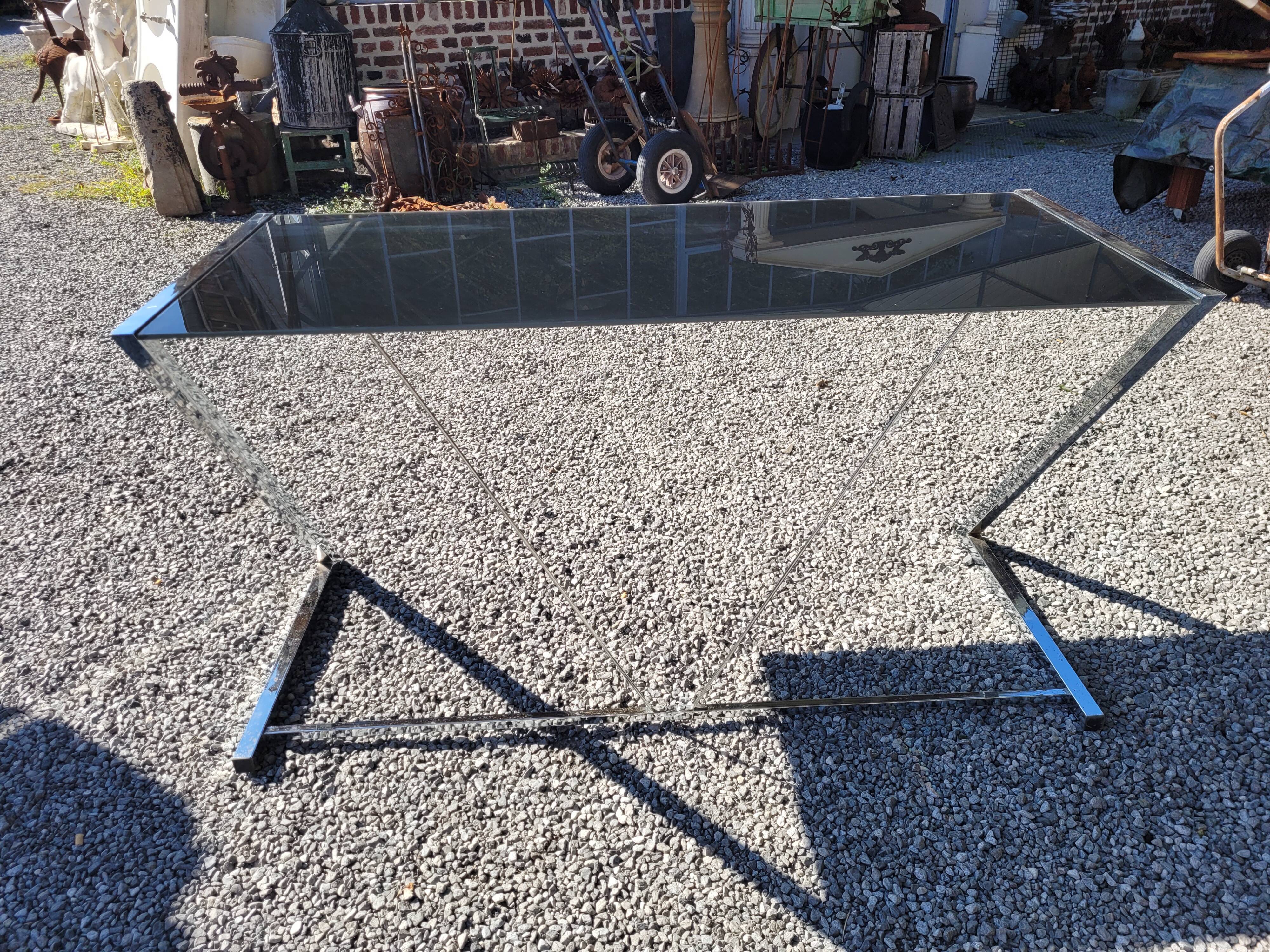 Desk chrome top in tinted glass 140/60cms