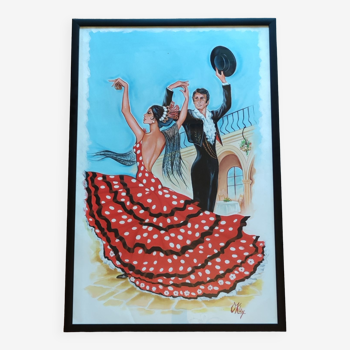 Peinture danseurs de flamenco signée Okley