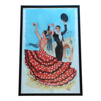 Peinture danseurs de flamenco signée Okley