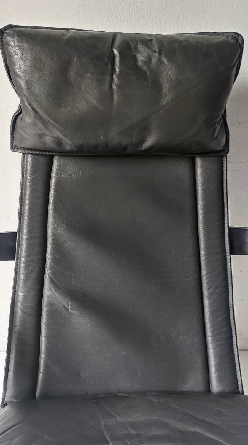 Black leather armchair by Åke Fribytter for Nelo möbel from the 70s