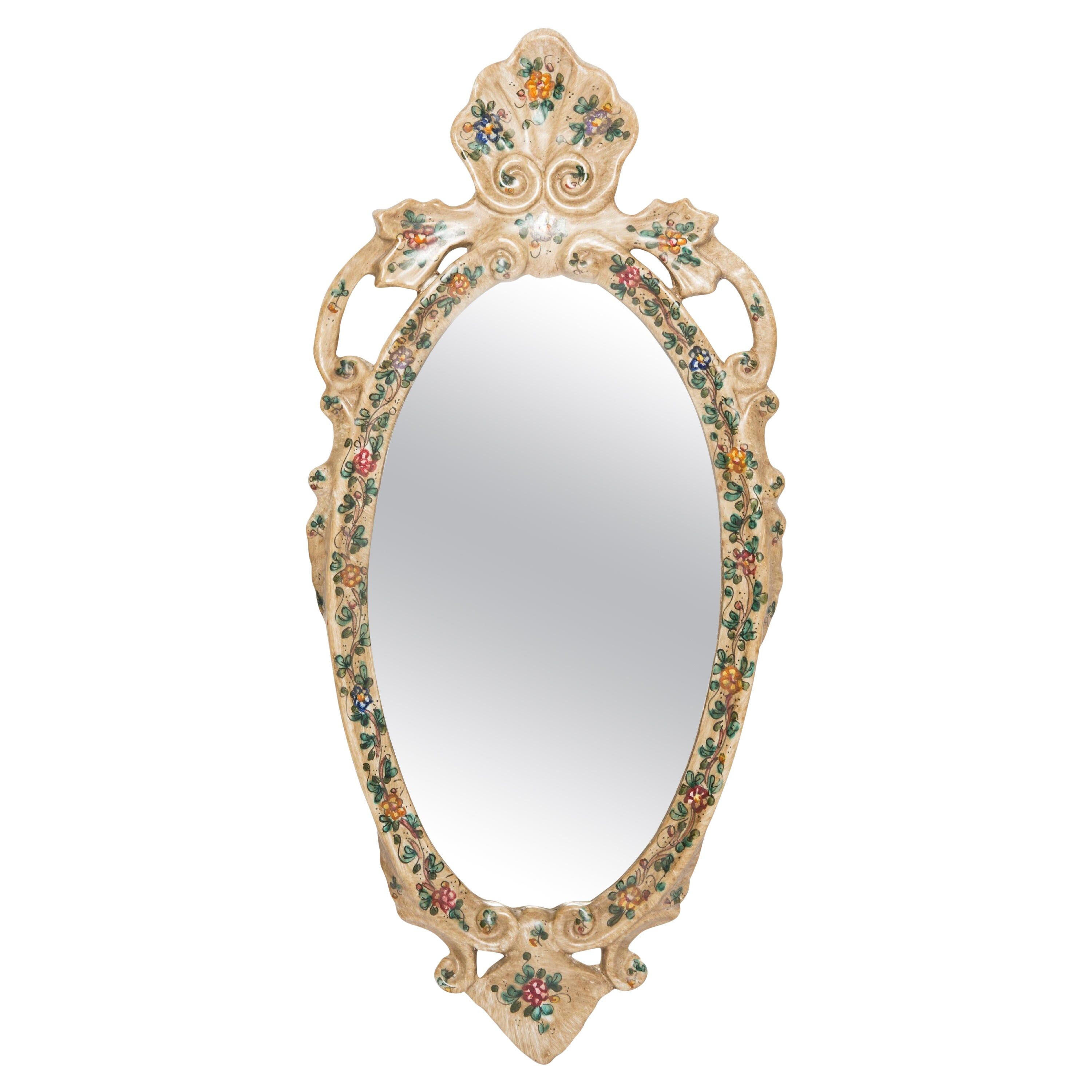 Miroir mural vintage style milieu du siècle avec décor fleurs en plâtre