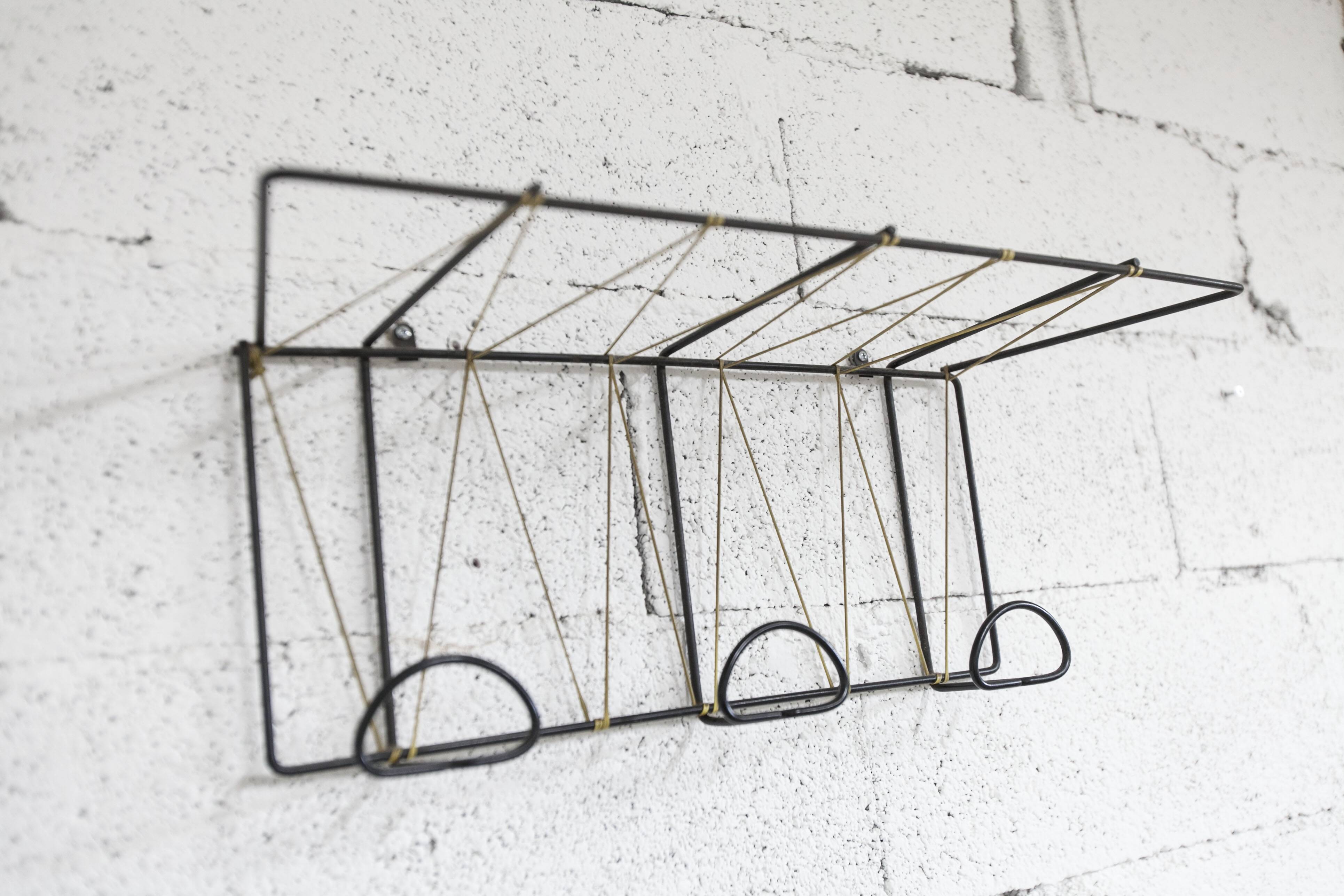 Black steel coat rack and scoubidou wire 1960