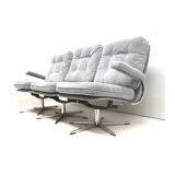 Vintage 3-seater sofa with gray suede upholstery made in the 1970s